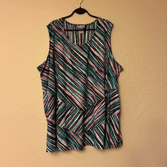 Catherines Teal/Pink/Black Striped Sleeveless Top - Picture 5 of 10